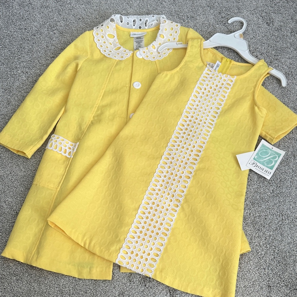 Bonnie Jean Yellow Dress with White Lace Overlay